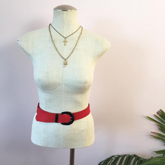 Vintage red belt, black patent buckle (XS-S) - Picture 5 of 7